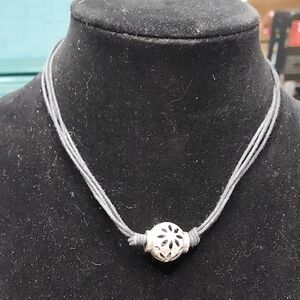 Brighton Trade Winds Silver Bead on Multi Black Strand Cord Necklace